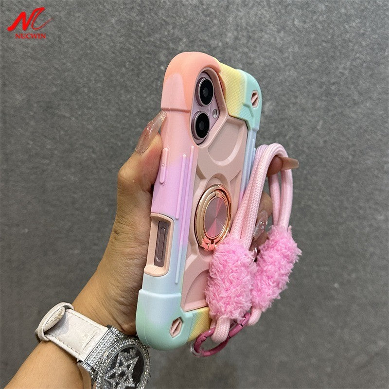 Luxury Heavy Duty Ring Holder Lanyard Case for iPhone 17 ProMax 16e PC TPU Armor