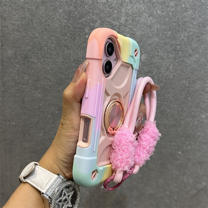 Luxury Heavy Duty Ring Holder Lanyard Case for iPhone 17 ProMax 16e PC TPU Armor